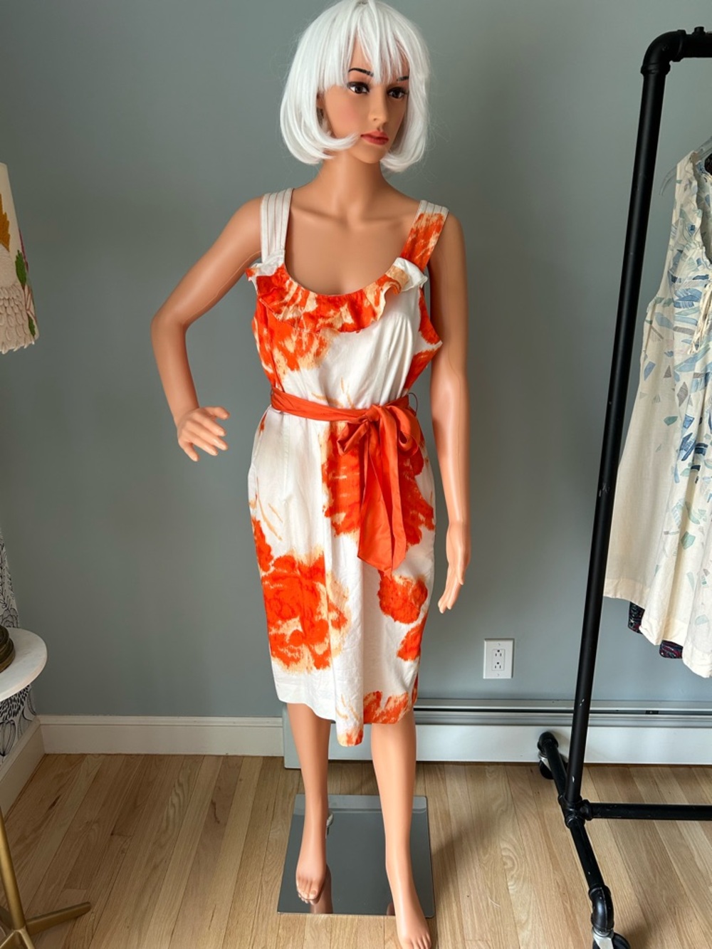 Moulinette Soeurs for Anthropologie Sleeveless Orange Tie-Waist Midi Dress